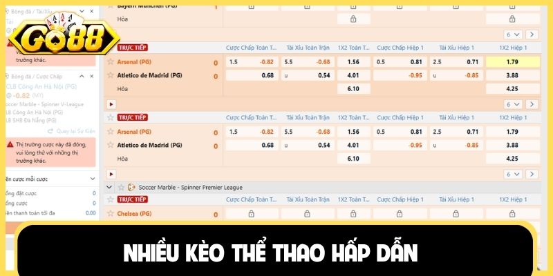 Nhiều kèo thể thao hấp dẫn
